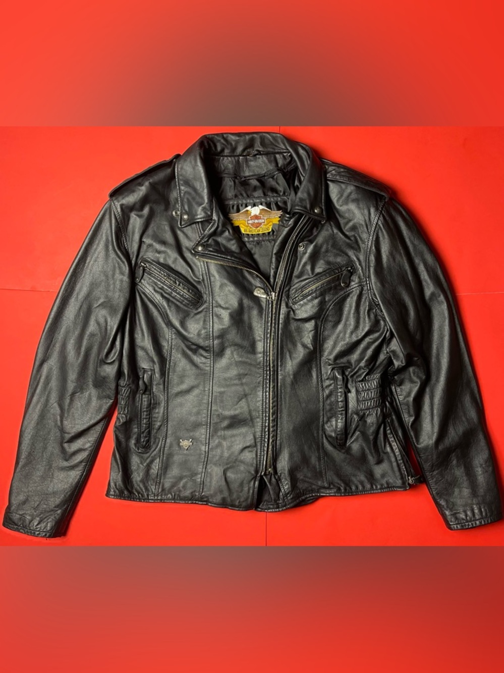 Harley-Davidson Black Leather Zip-Front Bomber Jacket